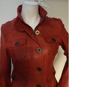 EUC Danier Burnt Orange Red Italian Soft Leather Fitted Biker Moto Jacket Coat